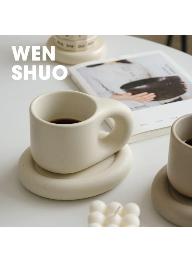 ChicAbode Chubby Coffee Mug Cute Mugs Aesthetic Ceramic Mug, Coffee Cups Beige Matte Mug with Saucer for Office and Home Funky Mugs, 10 Oz for Latte Cafe Mocha Tea,Milk, Double Espresso - Image 3